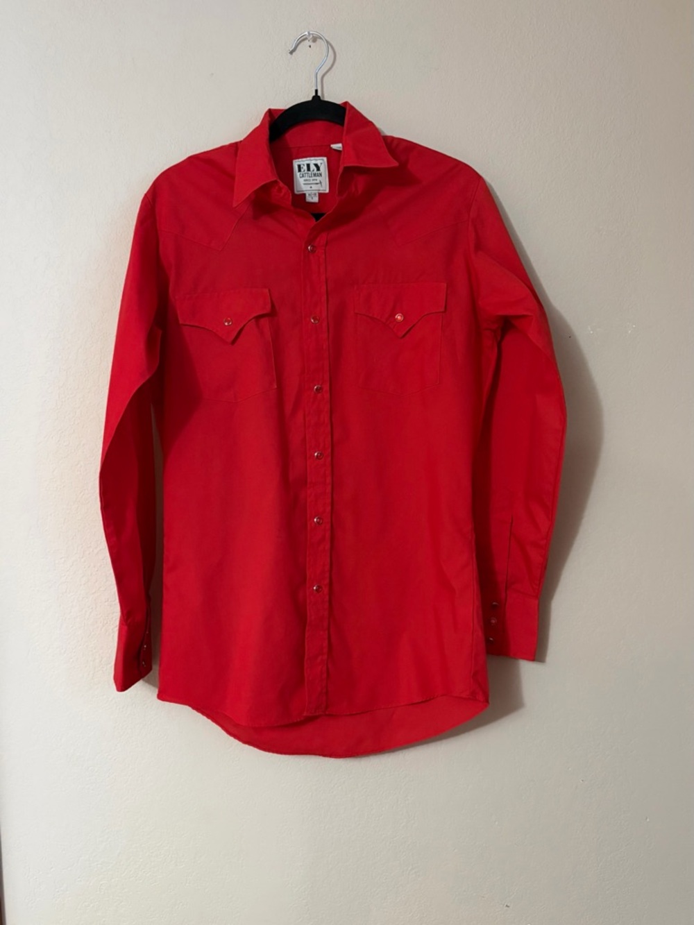 Ely Cattleman Men's Western Shirt Red Pearl Snap Long Sleeve Cowboy Rodeo Size S